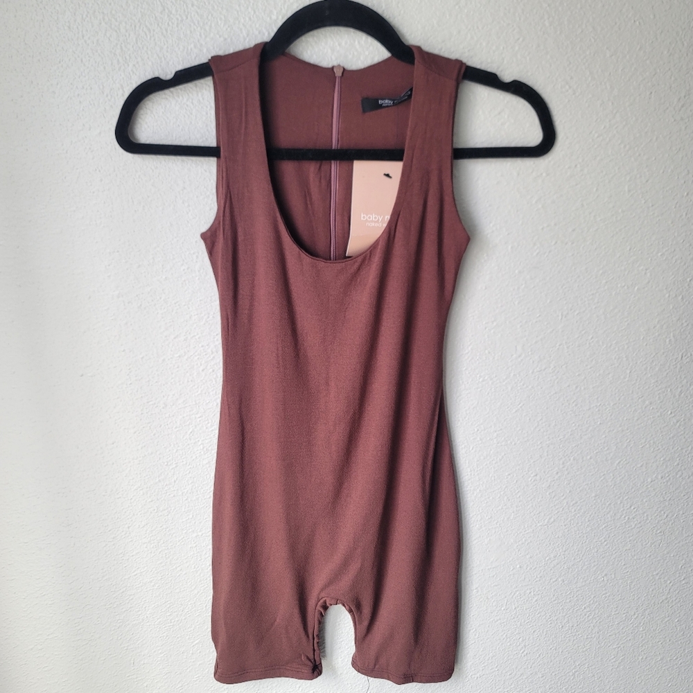 Naked Wardrobe Baby Mama The Scoop Neck Maternity Romper Medium In Brown NWT